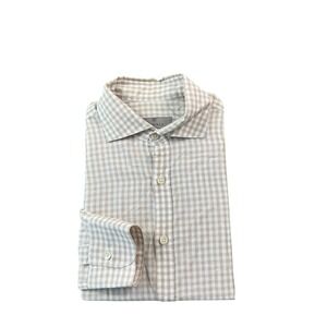 Canali 1934 Current Brown White Cotton Linen Men's Button Front Medium